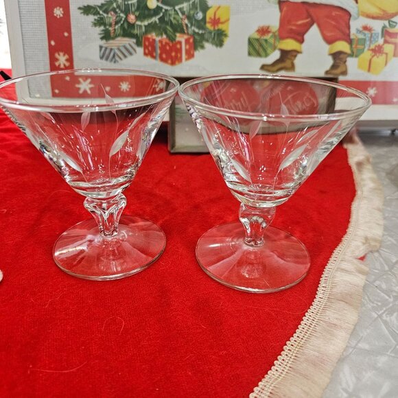 2 Libbey Simplicity Cocktail Wine Glasses 4.25" botanical leaves 5oz vtg midcent - Picture 7 of 7